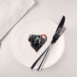 Тарелка с принтом Лабрадор черный: dogs give us love для любого человека, вид спереди №2. Цвет основы: белый