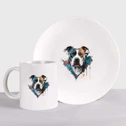 Набор: тарелка + кружка Питбуль: dogs give us love