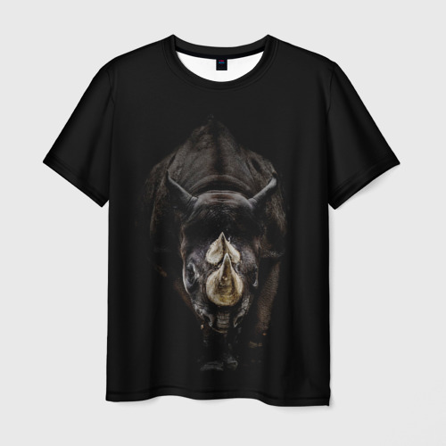 Мужская футболка с принтом Мощный носорог, вид спереди №1