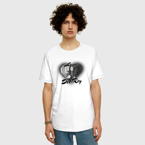 Мужская футболка хлопок Oversize Lana Del Rey black heart, цвет белый - фото 3