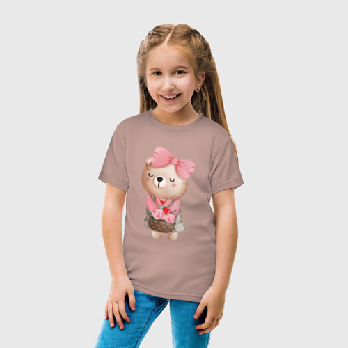 Детская футболка хлопок Милая мишка с бантиком, цвет пыльно-розовый - фото 5
