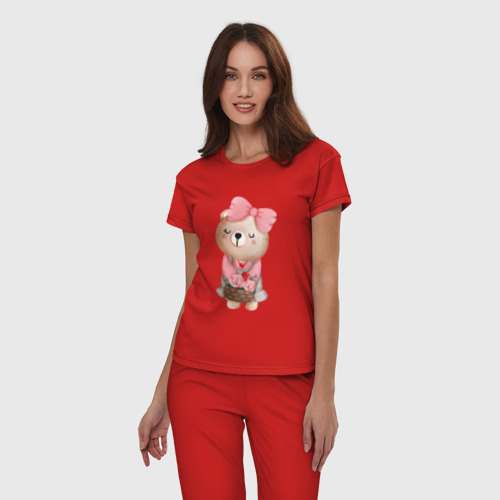 Женская пижама хлопок с принтом Милая мишка с бантиком, фото на моделе #1