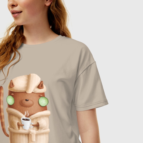 Женская футболка хлопок Oversize с принтом Утро собачки, фото на моделе #1