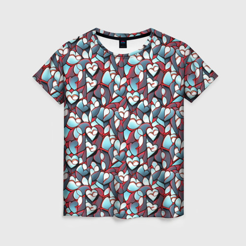 Женская футболка 3D с принтом Абстрактный паттерн с сердцами, вид спереди #2
