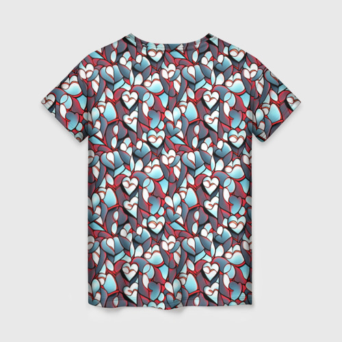 Женская футболка 3D с принтом Абстрактный паттерн с сердцами, вид сзади #1