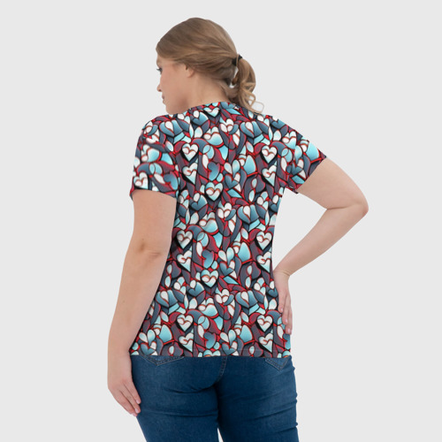Женская футболка 3D с принтом Абстрактный паттерн с сердцами, вид сзади #2