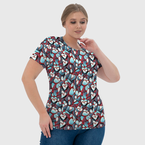 Женская футболка 3D с принтом Абстрактный паттерн с сердцами, фото #4