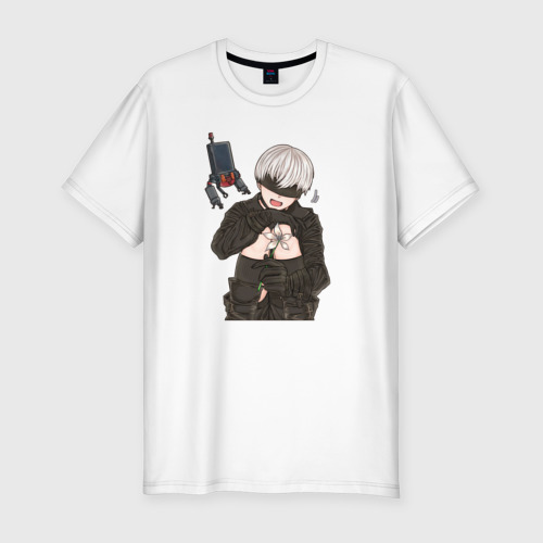 Мужская футболка хлопок Slim YoRHa 9S from Nier: Automata, цвет белый