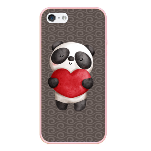 Чехол для iPhone 5/5S матовый Панда с сердечком, цвет светло-розовый