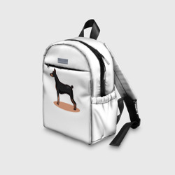 Рюкзак с принтом Собака Доберман для ребенка, вид на модели спереди №3. Цвет основы: белый
