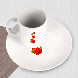 Набор: тарелка кружка с принтом Прекрасная Людмила - букет из роз для любого человека, вид спереди №3. Цвет основы: белый