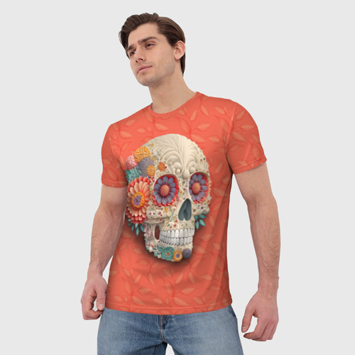 Мужская футболка 3D Череп в стиле квиллинга, цвет 3D печать - фото 3
