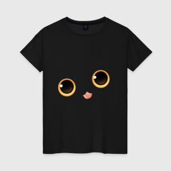 Женская футболка хлопок Милый черный котик