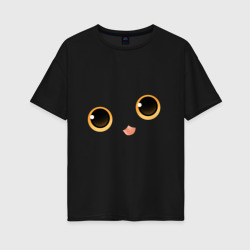 Женская футболка хлопок Oversize Милый черный котик