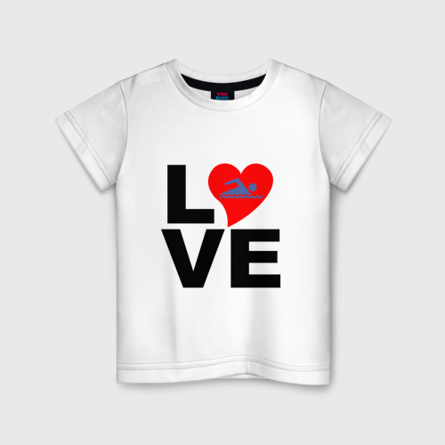 Детская футболка из хлопка с принтом Люблю плавать, вид спереди №1