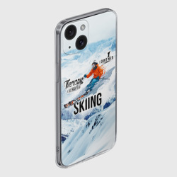 Чехол для iPhone 15 силиконовый с защитой камеры Горные лыжи спуск - фото 2