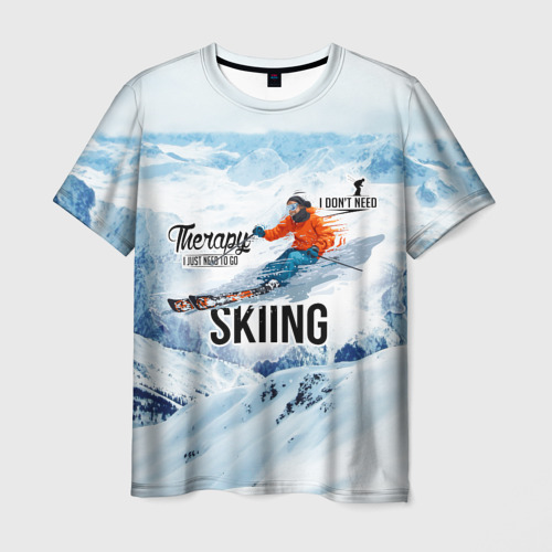 Мужская футболка с принтом Горные лыжи спуск, вид спереди №1