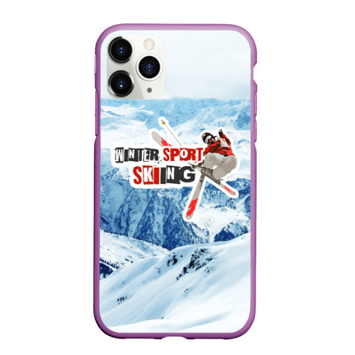 Чехол для iPhone 11 Pro матовый с принтом Горные лыжи фристайл, вид спереди #2
