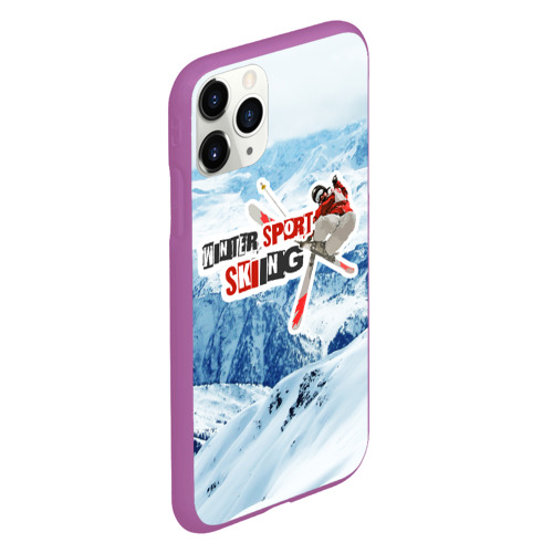 Чехол для iPhone 11 Pro матовый с принтом Горные лыжи фристайл, вид сбоку #3