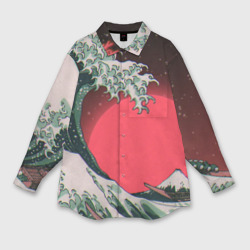 Женская рубашка oversize 3D Японская волна в красном цвете