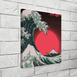 Холст квадратный Японская волна в красном цвете - фото 2