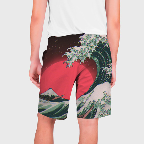Мужские шорты 3D Японская волна в красном цвете, цвет 3D печать - фото 2