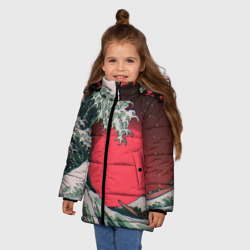 Зимняя куртка для девочек 3D Японская волна в красном цвете - фото 2