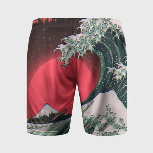 Мужские шорты спортивные Японская волна в красном цвете, цвет 3D печать - фото 2
