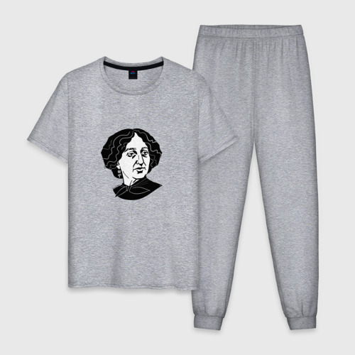 Мужская пижама хлопок с принтом Жорж Санд, графический портрет, вид спереди #2