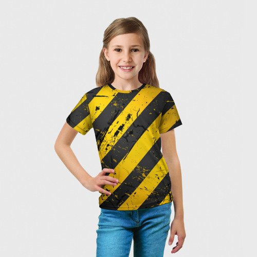 Детская футболка 3D Warning - желто-черные полосы, цвет 3D печать - фото 5