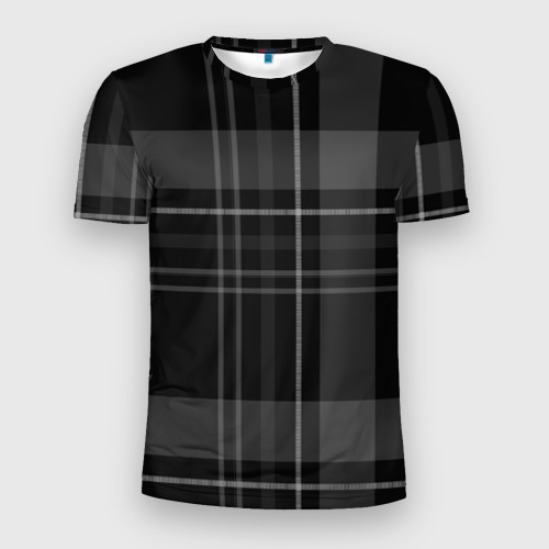 Мужская футболка 3D Slim с принтом Темная клетка, вид спереди #2