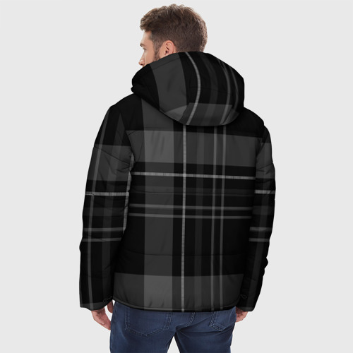 Мужская зимняя куртка 3D с принтом Темная клетка, вид сзади #2