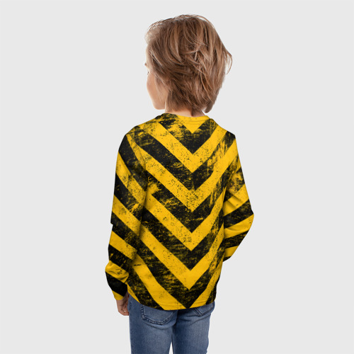 Детский лонгслив 3D Warning - желто-черные полосы, цвет 3D печать - фото 4