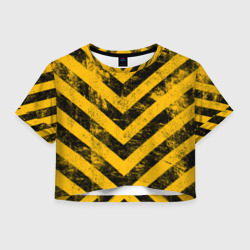Женская футболка Crop-top 3D Warning - желто-черные полосы