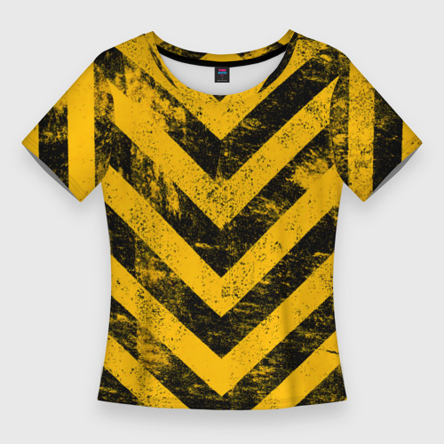 Женская футболка 3D Slim Warning - желто-черные полосы, цвет 3D печать
