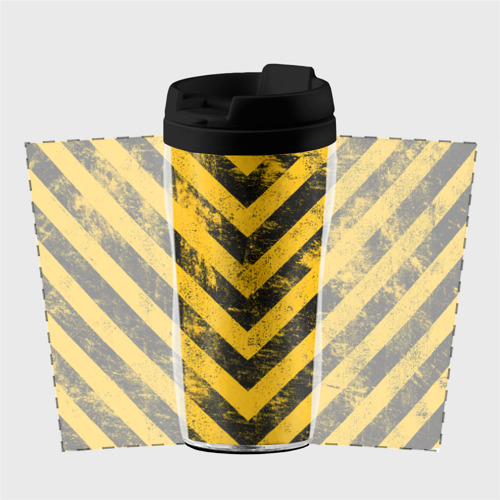 Термокружка-непроливайка Warning - желто-черные полосы, цвет черный - фото 2