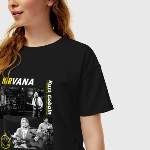 Женская футболка хлопок Oversize Nirvana Курт Кобейн, цвет черный - фото 3