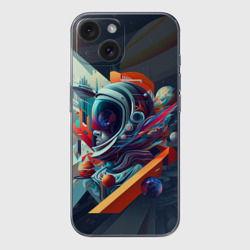 Чехол для iPhone 15 силиконовый с защитой камеры Космос в стиле кубизма