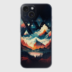 Чехол для iPhone 15 силиконовый с защитой камеры Футуризм горы