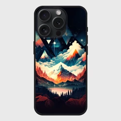 Чехол силиконовый для Apple iPhone 15 Pro Мax матовый Футуризм горы