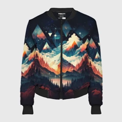 Женский бомбер 3D Футуризм горы