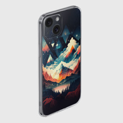 Чехол для iPhone 15 силиконовый с защитой камеры Футуризм горы - фото 2