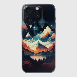 Чехол для iPhone 15 Pro силиконовый с защитой камеры Футуризм горы