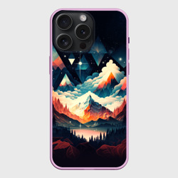 Чехол силиконовый для Apple iPhone 15 Pro Мax матовый Футуризм горы