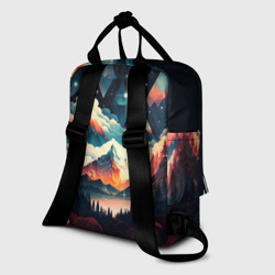 Рюкзак с принтом Футуризм горы для женщины, вид на модели сзади №1. Цвет основы: белый
