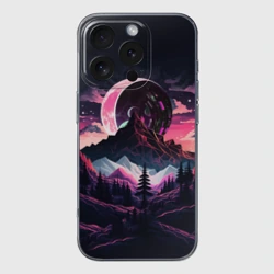 Чехол для iPhone 16 Pro силиконовый с защитой камеры Луна в горах