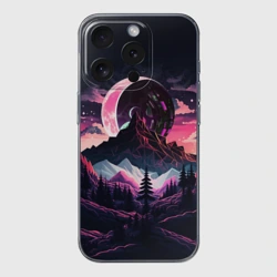 Чехол для iPhone 15 Pro силиконовый с защитой камеры Луна в горах