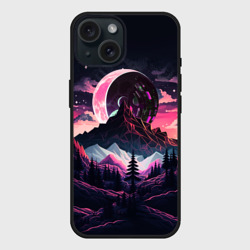 Чехол силиконовый для Apple iPhone 15 матовый Луна в горах