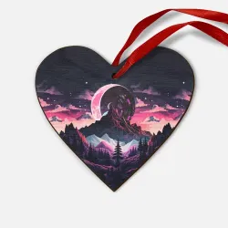 Деревянная игрушка Сердце Луна в горах