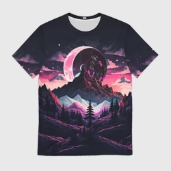 Мужская футболка 3D Луна в горах